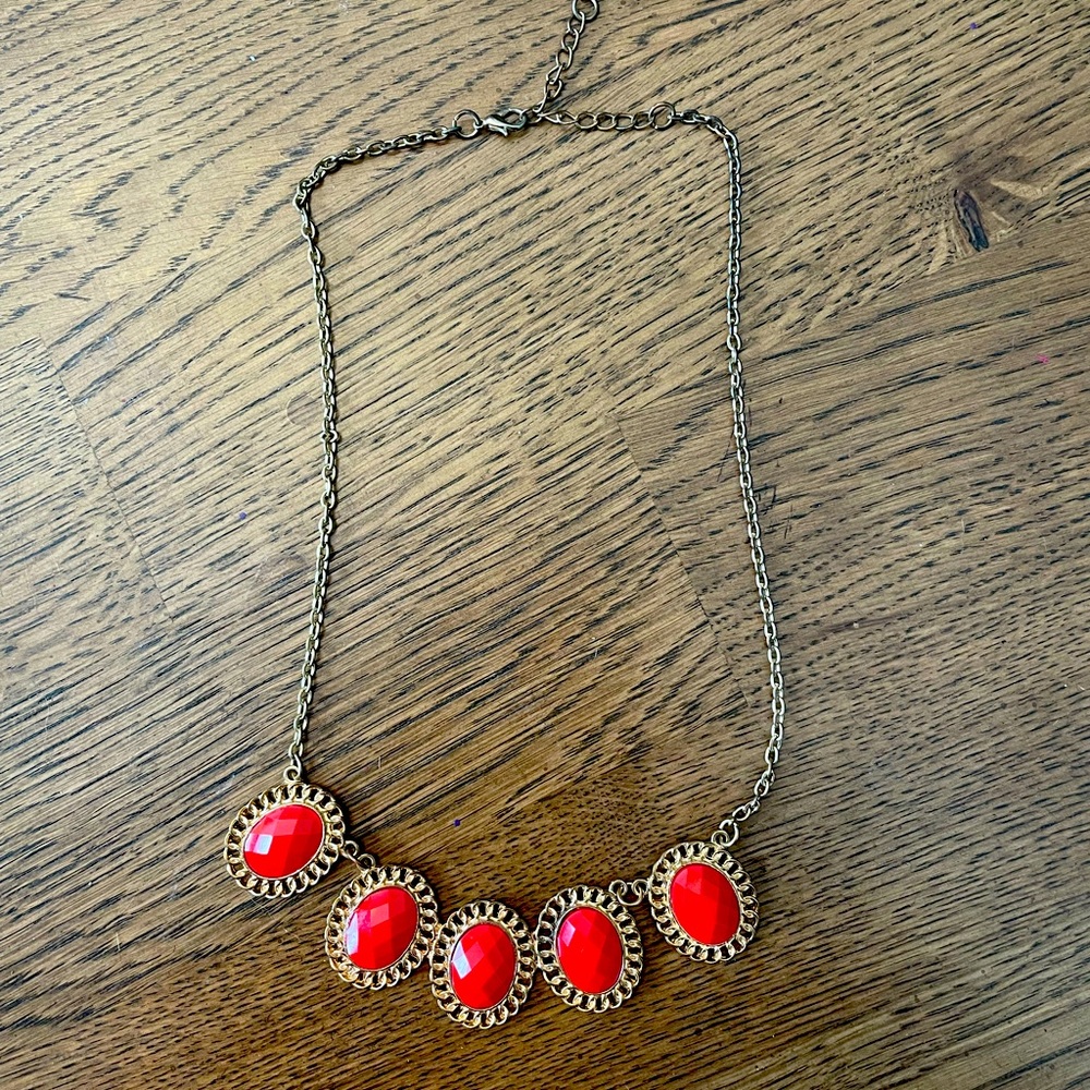 Red-Jeweled Statement Necklace